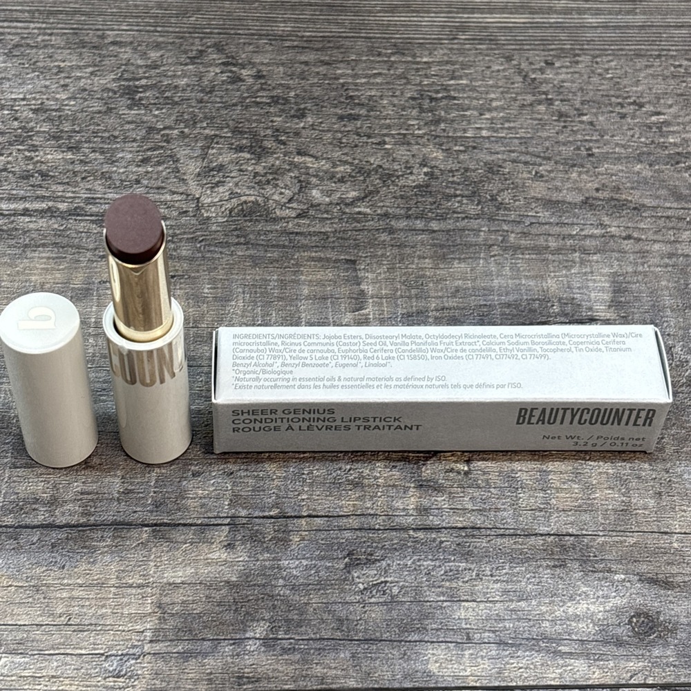 Beautycounter Lipstick Raisin Sheer Genius Conditioning Full Sz NEW Box Defect